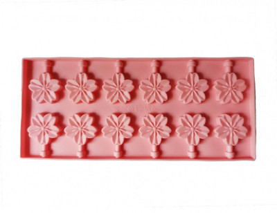 Forma silicon 12 cavitati, Flori, Acadele din ciocolata sau Acadele din zahar, Roz, 26 cm, 294COF foto