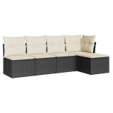 Set mobilier de gradina cu perne, 5 piese, negru, poliratan