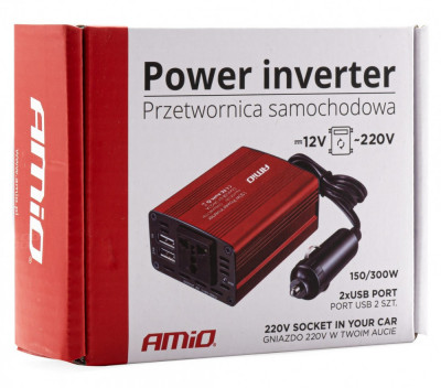 Invertor Convertor De Tensiune Amio 12V/230V 150W/300W 2xUSB PI01 02468 foto