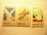 Serie Malta 1984 - 10 Ani Republica Malta ,3 valori, Nestampilat