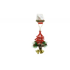 Ornament de brad pom de craciun, flippy, rosu, lemn, 17 cm