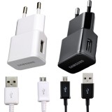 Incarcator Priza Original Samsung 5V/2A + Cablu Date USB, Negru/Alb, Ambalaj Bulk