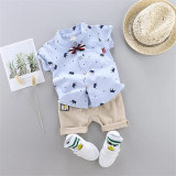 Costum bebelusi cu pantalonasi si camasuta bleu - Coronite (Marime Disponibila: