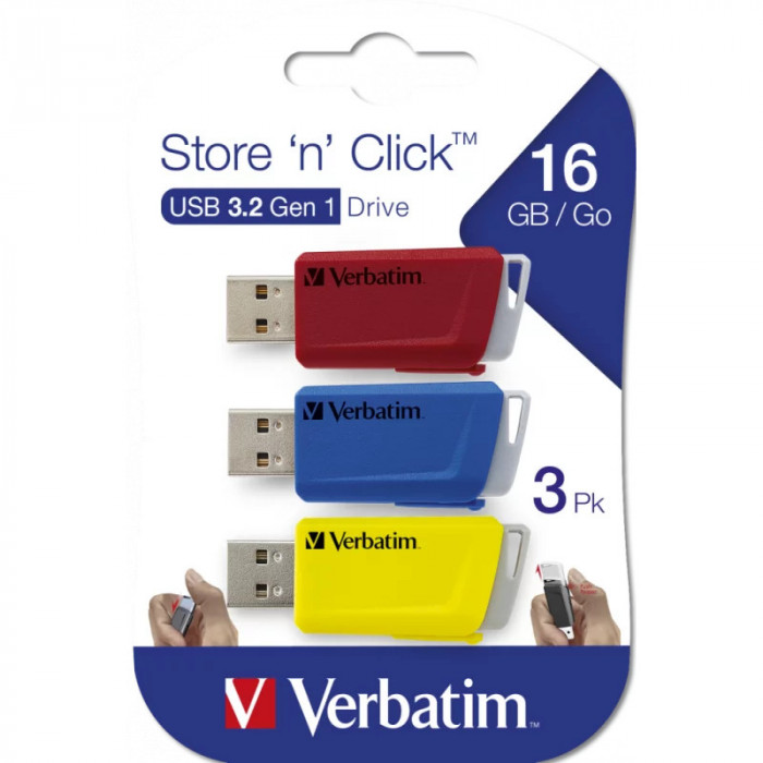 Memorii USB 3.0 Verbatim 3X16GB STORE&amp;quot;N&amp;quot;CLICK