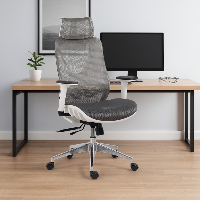 Scaun birou ergonomic multifunctional SYYT 9503, mesh, mecanism multiblock, tetiera reglabila 2D, 120 kg, gri