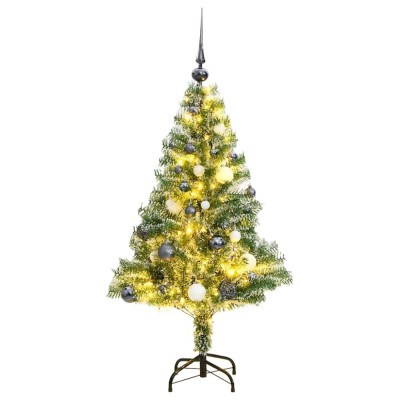 Brad Crăciun artificial, 150 LED/globuri/zăpadă pufoasă, 150 cm foto