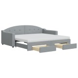 Cumpara ieftin Pat de zi cu extensie si sertare, gri deschis, 90x190cm, textil