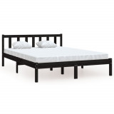 Cadru de pat UK Double, negru, 135x190 cm, lemn masiv de pin