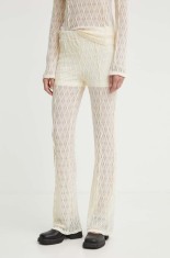 Gestuz pantaloni femei, culoarea bej, evazati, high waist, 10909321