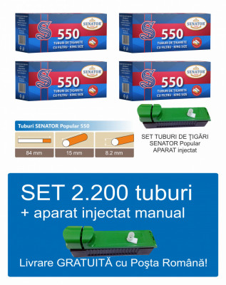 2.200 tuburi de tigari pentru tutun, Senator Popular 4 x 550 + injector manual foto