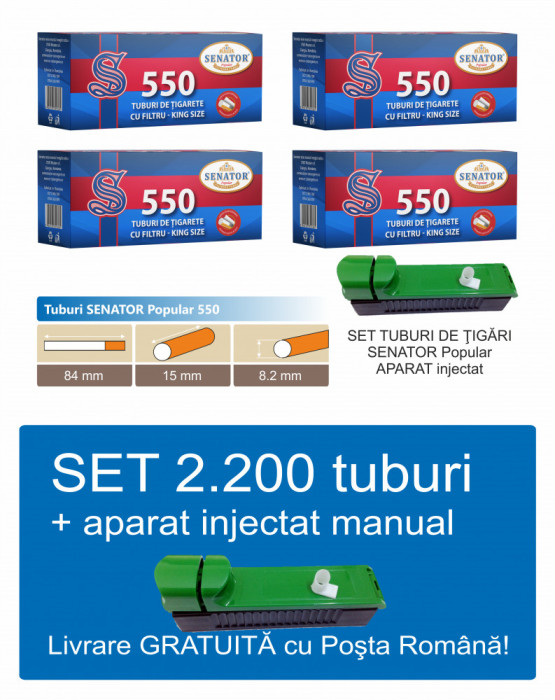 2.200 tuburi de tigari pentru tutun, Senator Popular 4 x 550 + injector manual