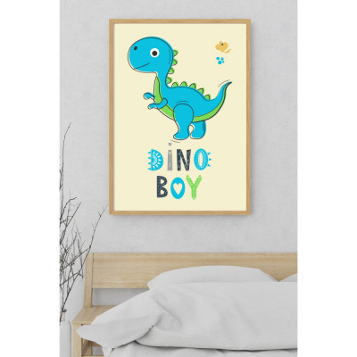 Tablou pentru camera copii cu Dino Boy - A4 - Rama Neagra foto