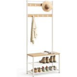 VASAGLE Cuier hol 3 in 1 cu banca si raft pantofi, cadru metalic si PAL, 70x32x177 cm, stejar si crem Household NewTrend