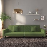 vidaXL Canapea extensibilă cu 2 locuri, 2 perne, verde &icirc;nchis catifea 375920