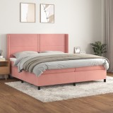 Cumpara ieftin Pat box spring cu saltea, roz, 200x200 cm, catifea
