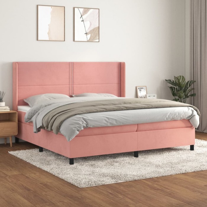 vidaXL Pat box spring cu saltea, roz, 200x200 cm, catifea 3132644