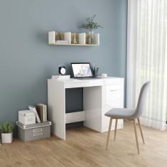 vidaXL Birou, alb extralucios, 100x50x76 cm, lemn prelucrat