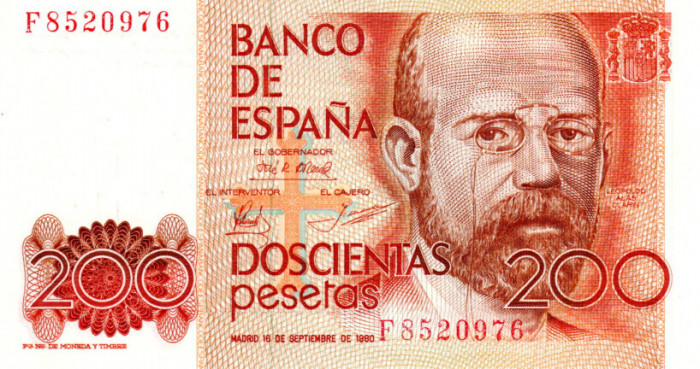 Spania 200 Pesetas 1980 UNC, clasor A1