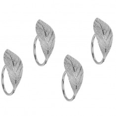 Set 4 inele pentru servetele Leaf V2, 4.5 x 3 cm, metal, argintiu