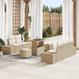 Set de sofa de grădină vidaXL cu 8 piese cu perne bej din ratan și acacia
