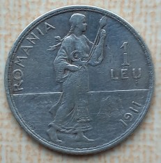 (A400) MONEDA DIN ARGINT ROMANIA - 1 LEU 1911, CAROL II foto