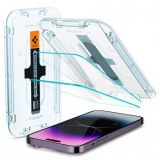 Cumpara ieftin Set 2 folii iPhone 14 Pro Max sticla securizata Transparenta Spigen T-FIT, Techsuit
