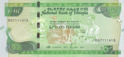 Bancnota Etiopia 10 Birr 2020 - PNew UNC ( serie noua redesenata ) foto