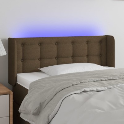 vidaXL Tăblie de pat cu LED, maro &amp;icirc;nchis, 93x16x78/88 cm, textil 3123655 foto