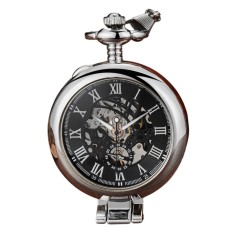 Ceas de buzunar Gorben PM229 Argintiu - Skeleton Mecanic, Afișaj cu Cifre Romane, Cu Lant Vintage Retro