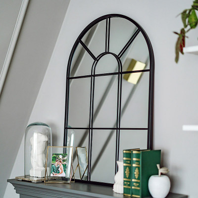 HOMCOM Oglinda de perete moderna arcuita, 91 x 60 cm oglinzi fereastra pentru living, dormitor, negru foto