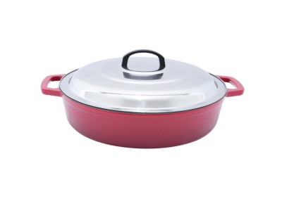 Cratita joasa din fonta emailata cu capac inox 40cm - 8 l Handy KitchenServ foto
