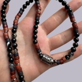 Colier barbati din turmalina neagra, ceramica si pandativ Rune Vikinge - Othala