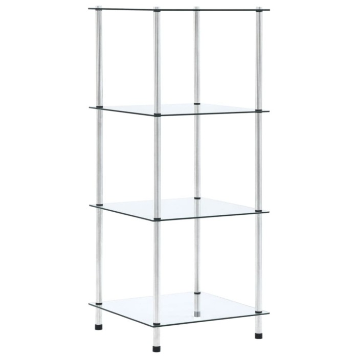 Gossi raft cu 4 niveluri transparent, 40x40x100 cm, sticla securizata