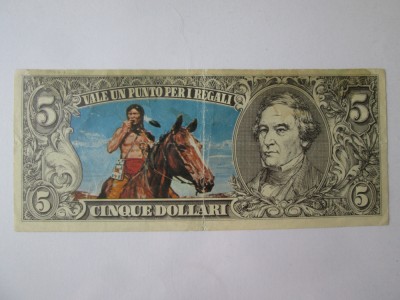 Italia 5 Dollari colectie Edis Torino 1972 bancnota fantezie foto