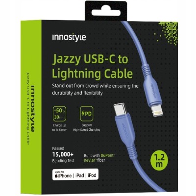 Innostyle Jazzy Jazzy Usb-C Lightning Mfi Cablu De &amp;Icirc;ncărcare Rapidă Pentru Iphone Kevlar 1M Albastru foto