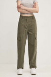 Tommy Jeans pantaloni de bumbac culoarea verde, fason cargo, high waist, DW0DW18510