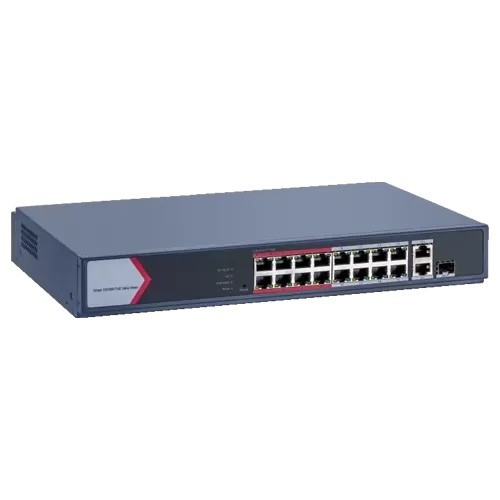 Switch 16 porturi PoE 100Mbps, 1 port Gigabit combo, 1 Gigabit RJ45, SMART Management - HIKVISION DS-3E1318P-EI-M