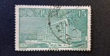 Rom&acirc;nia Regat - Emisiunea Comemorativă "Ceferiada" (1939) - 15 LEI Verde ("Palatul C.F.R. București", Dintelat, Ștampilat) RO1