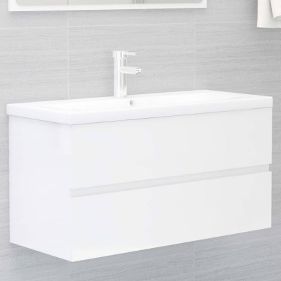 vidaXL Dulap de chiuvetă, alb extralucios, 90x38,5x45 cm, PAL 804761 foto