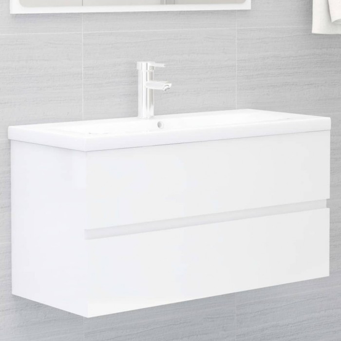 vidaXL Dulap de chiuvetă, alb extralucios, 90x38,5x45 cm, PAL 804761