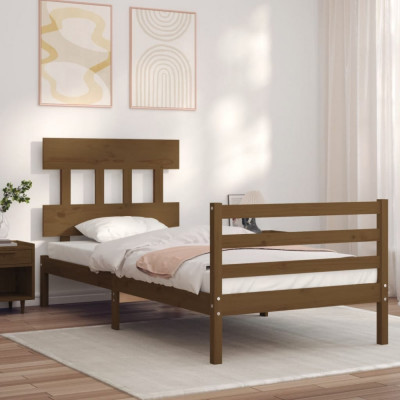 vidaXL Cadru de pat cu tăblie, maro miere, 90x200 cm, lemn masiv foto