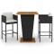 Set mobilier bar de gradina cu perne, 3 piese, negru, poliratan