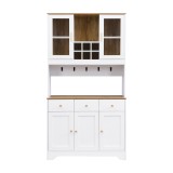 Bufet dulap &icirc;nalt, Spațiu generos de depozitare cu 5 uși și 3 sertare, 94,5x30x175,5 cm, Alb