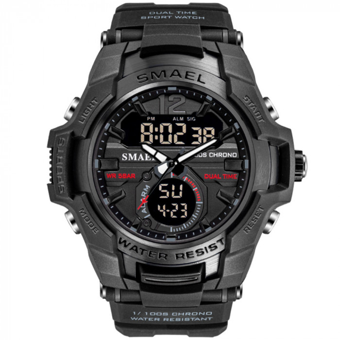 Smael Ceas barbatesc de mana Sport Stil Militar Army Cronograf Dual Time Quartz Digital Negru