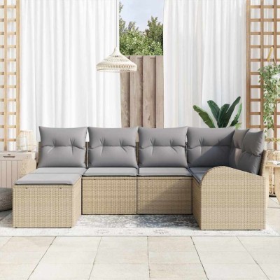 vidaXL Set de canapele pentru grădină cu pernă 6 pcs Bej, gri deschis foto