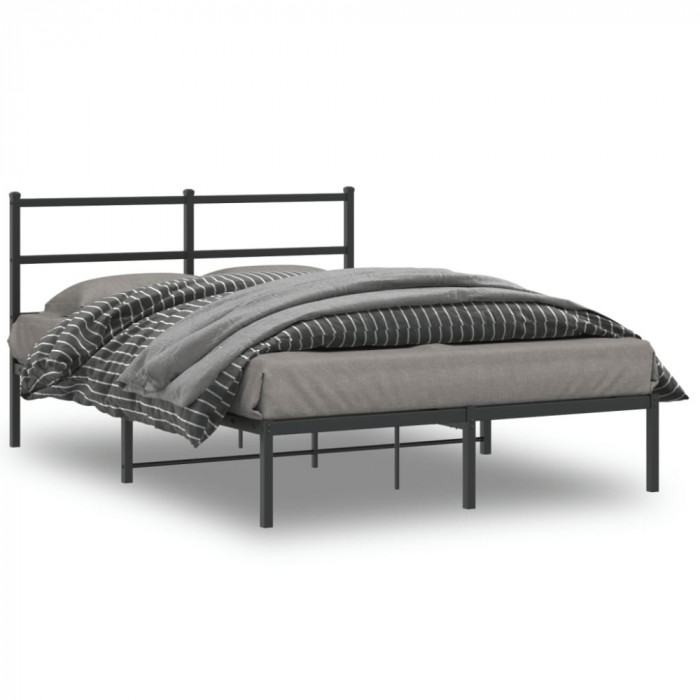vidaXL Cadru de pat metalic cu tăblie, negru, 135x190 cm 355364