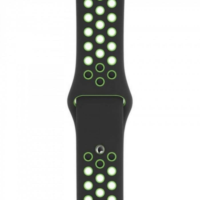 Curea Apple Watch Silicon Sport Neon Black cu perforatii 45 44 42mm