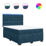 Cumpara ieftin Pat box spring cu saltea, albastru, 140x200 cm, catifea