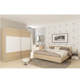 Set mobilier dormitor mdf natur stejar sonoma alb, pat 180x200 cm, Gabriela 201.6x62x200 cm
