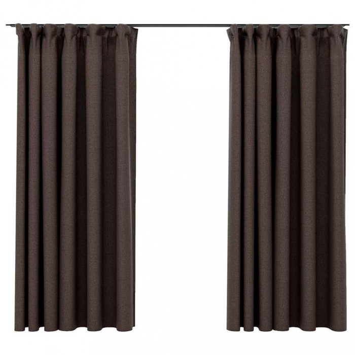 Draperii opace aspect in, carlige, 2 buc. gri taupe, 140x175 cm